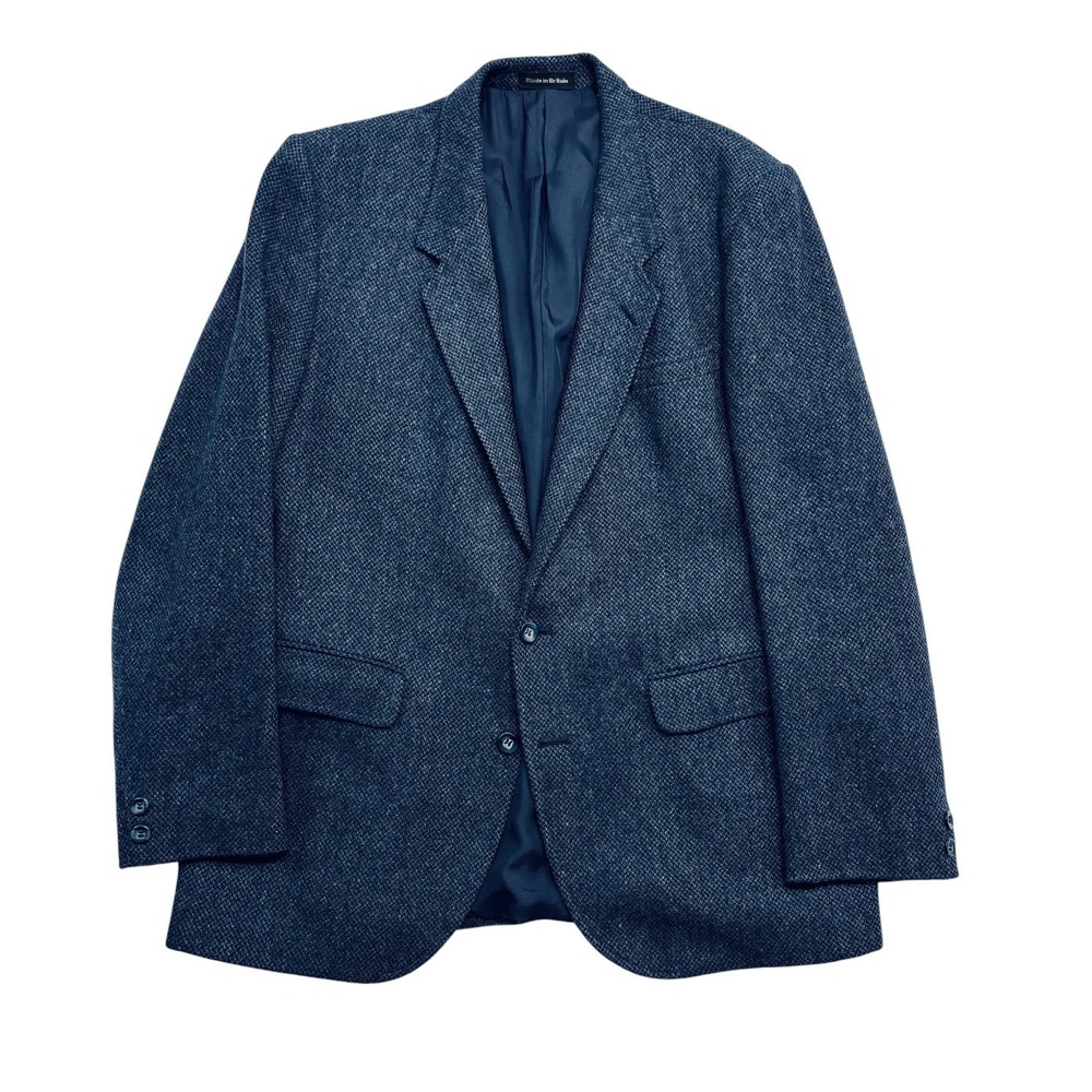 vtg Austin Reed 44R Navy English Tweed‎ Blazer Jacket Sport Coat Mohair Alpaca